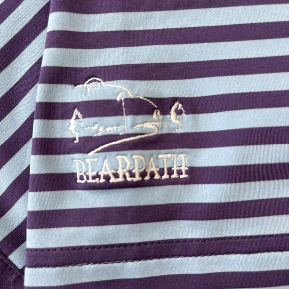Peter Millar Summer Comfort Golf Polo Size L Blue Purple Stripe Bearpath Logo - Picture 2 of 12